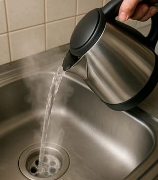 nettoyer ses canalisations avec de l'eau bouillante