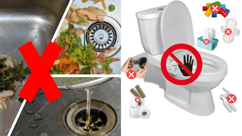Objets à ne pas jeter dans les WC ou l’évier pour éviter les bouchons : aliments, cheveux, lingettes, huile...
