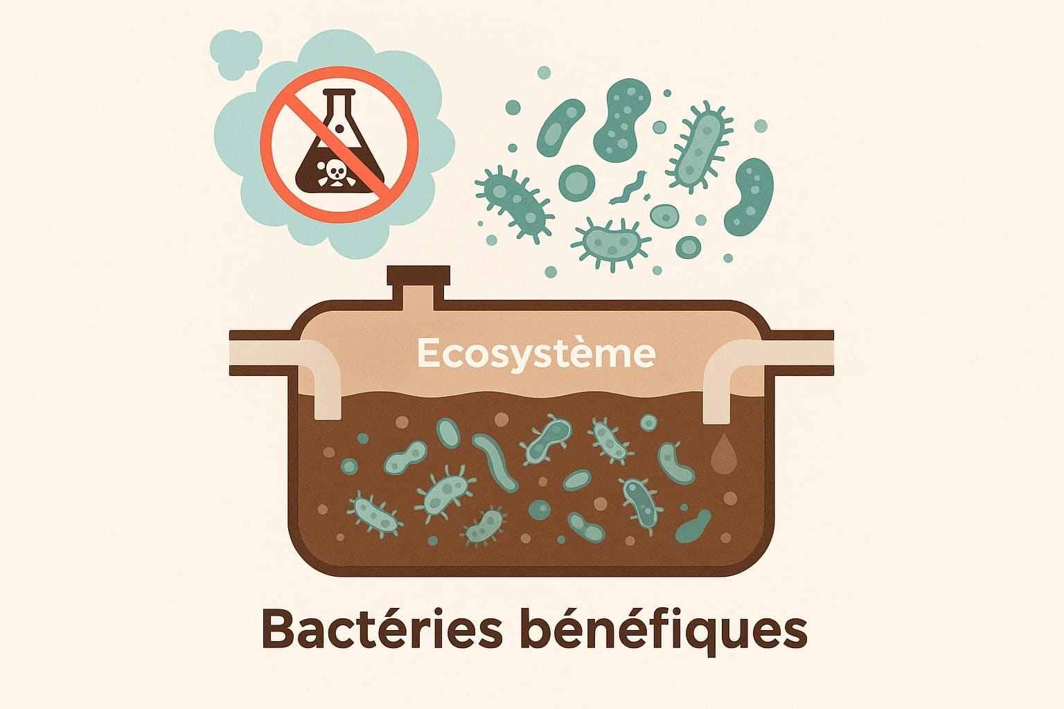 Et quand les bactéries disparaissent, les matières organiques ne sont plus digérées correctement. Résultat : elles s’accumulent plus vite et bouchent le système.
